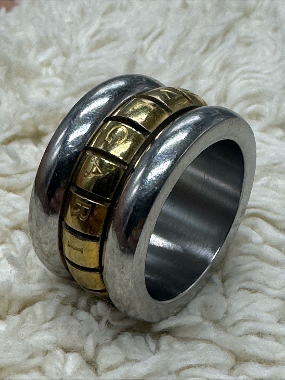 14K Gold Plated & Silver Tone Steel Spinner Ring Size 6.5–7